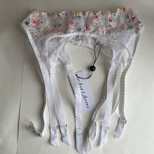 For Love and Lemons Outline Floral Garter Belt in White